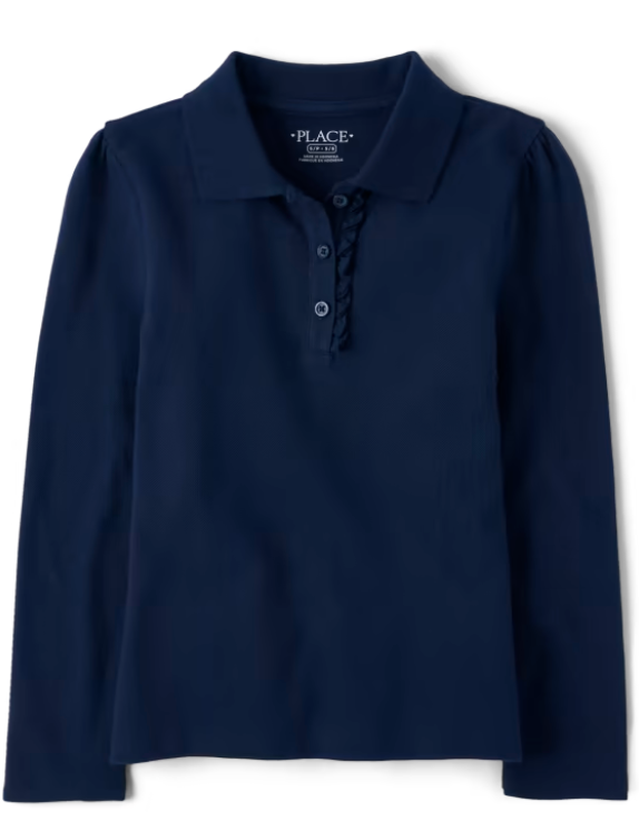 Girls Uniform Ruffle Pique Long Sleeve Polo