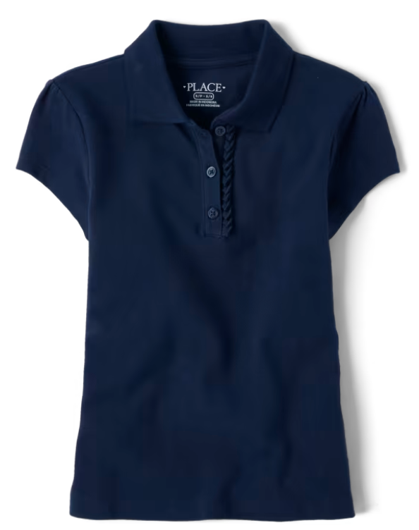 Girls Uniform Ruffle Pique Short Sleeve Polo