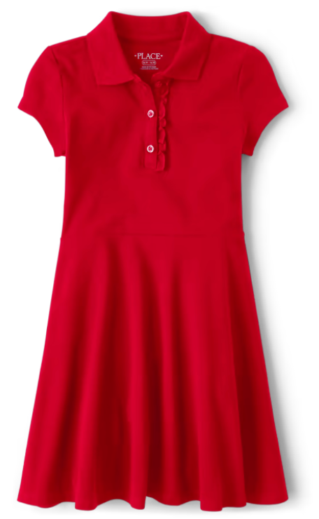 Girls Uniform Ruffle Pique Dress Polo