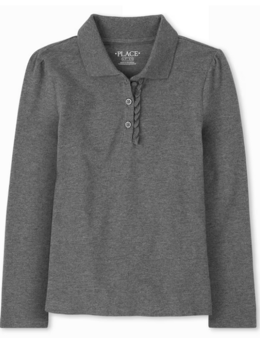 Girls Uniform Ruffle Pique Long Sleeve Polo