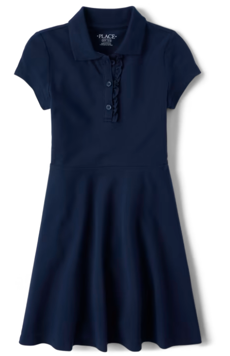 Girls Uniform Ruffle Pique Dress Polo