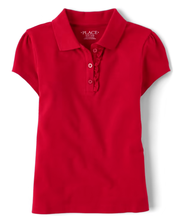Girls Uniform Ruffle Pique Short Sleeve Polo